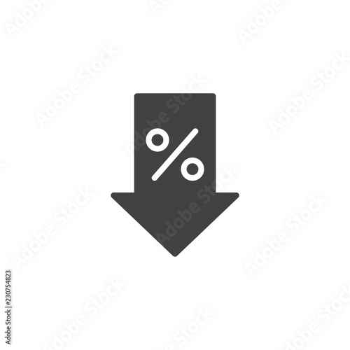 Percentage arrow down vector icon. filled flat sign for mobile concept and web design. Discount arrow simple solid icon. Symbol, logo illustration. Pixel perfect vector graphics