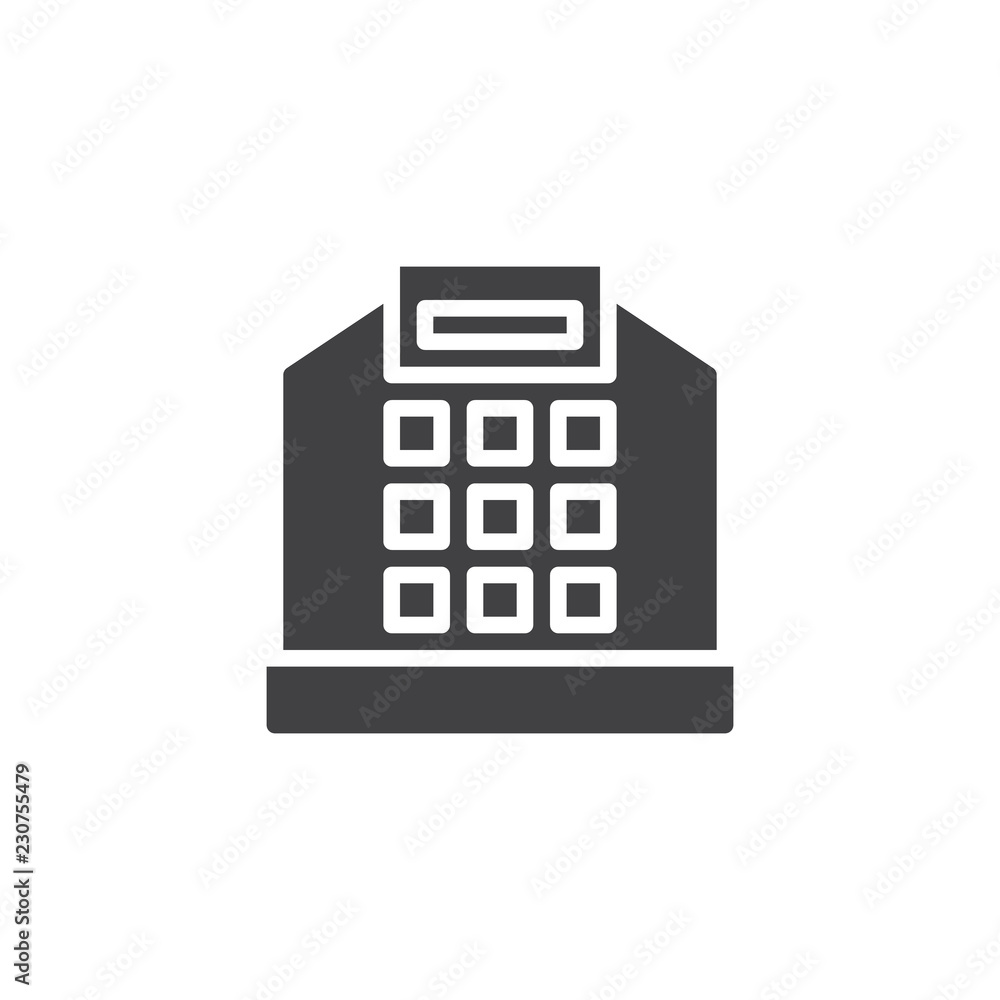 Cash register vector icon. filled flat sign for mobile concept and web design. Shopping cash box calculator buttons simple solid icon. Symbol, logo illustration. Pixel perfect vector graphics