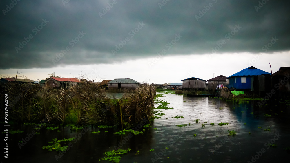 Stilt houses in the village of Ganvie on the Nokoue lake, Benin