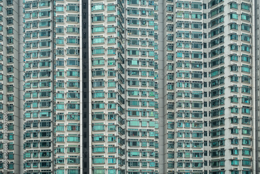 Hong Kong residential apartments block in Tung Chung area. Hong Kong is one of most densely populated city in the world