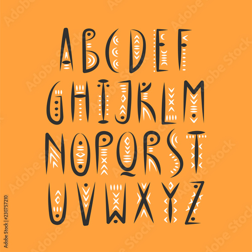 Vector trendy alphabet in pagan style.