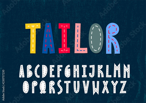 Trendy unusulal uppercase alphabet. Imitation of the sewn fabric letters.