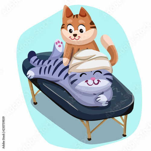 Cat massaging cat - cat lying down Vector illustration