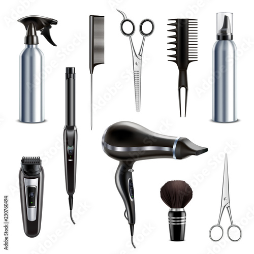 Hairdresser Tools Realistic Set 