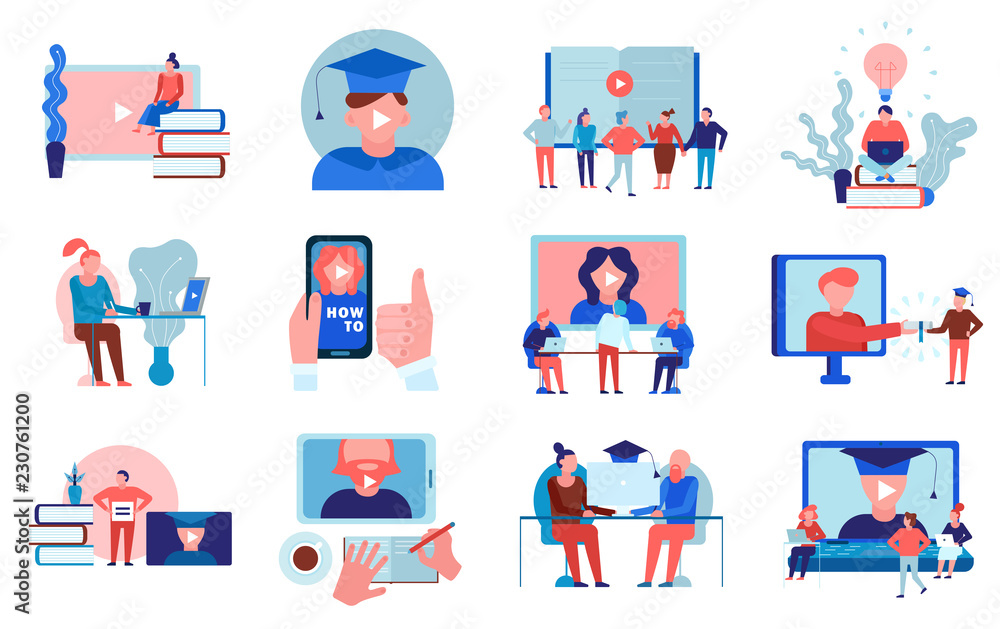 Online Education Flat Set Online Education Flat Set