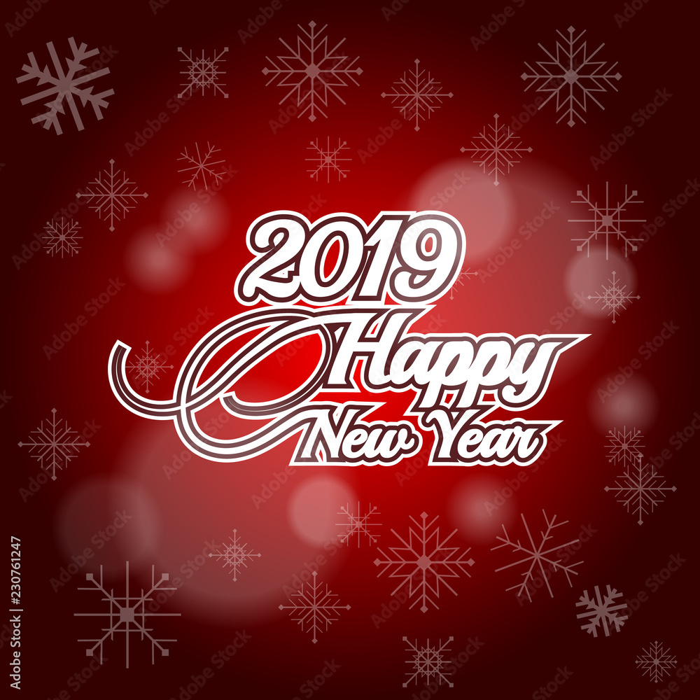 2019 Happy New Year on red background