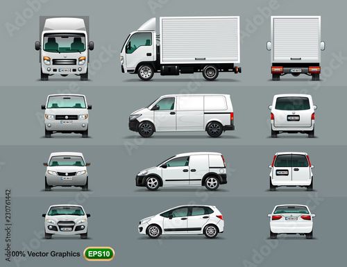 White color of the car in three positions. Four types of city cars.