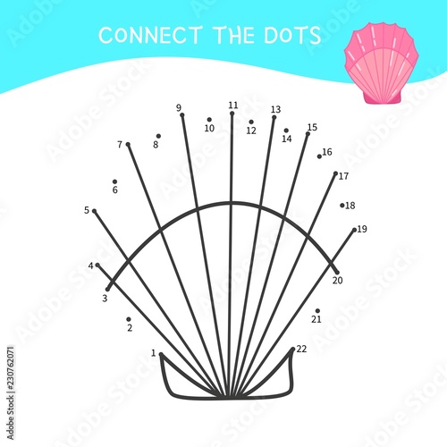 Educational game for kids. Dot to dot game for children. Cartoon shell.