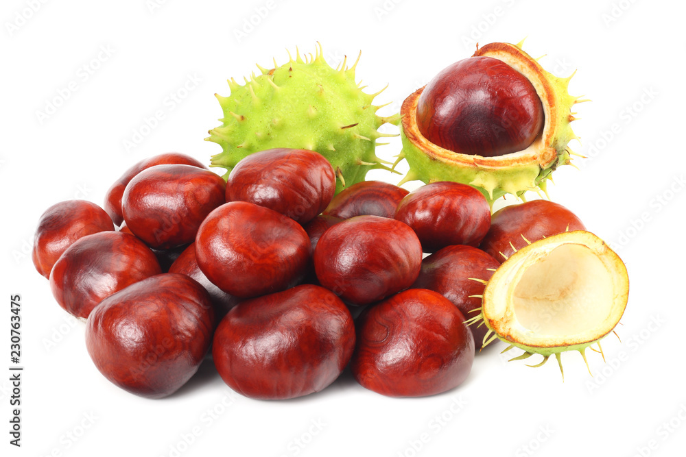chestnuts isolated on white background. Healthy background. chestnuts isolated on white background. Healthy background.