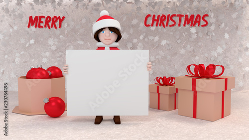 Greeting card Merry Christmas. Character, gifts, elon balls. 3D rendering