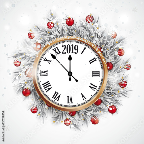 Christmas Frozen Twigs Snowfall Baubles Clock 2019
