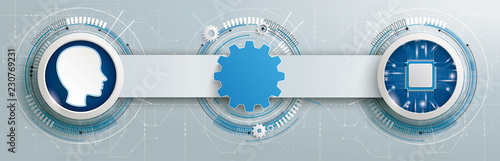 Futuristic Gear Construction Human Microchip Circuit Board Banner