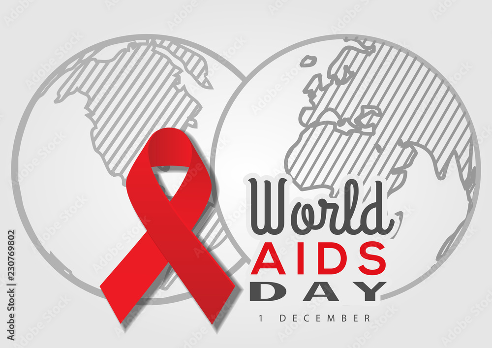 World AIDS Day. Vector illustration with red ribbon and earth planet World AIDS Day. Vector illustration with red ribbon and earth planet