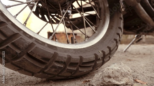 Motorcycle wheel on the road