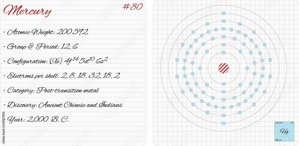 Detailed infographic of the element of Mercury. Detailed infographic of the element of Mercury.