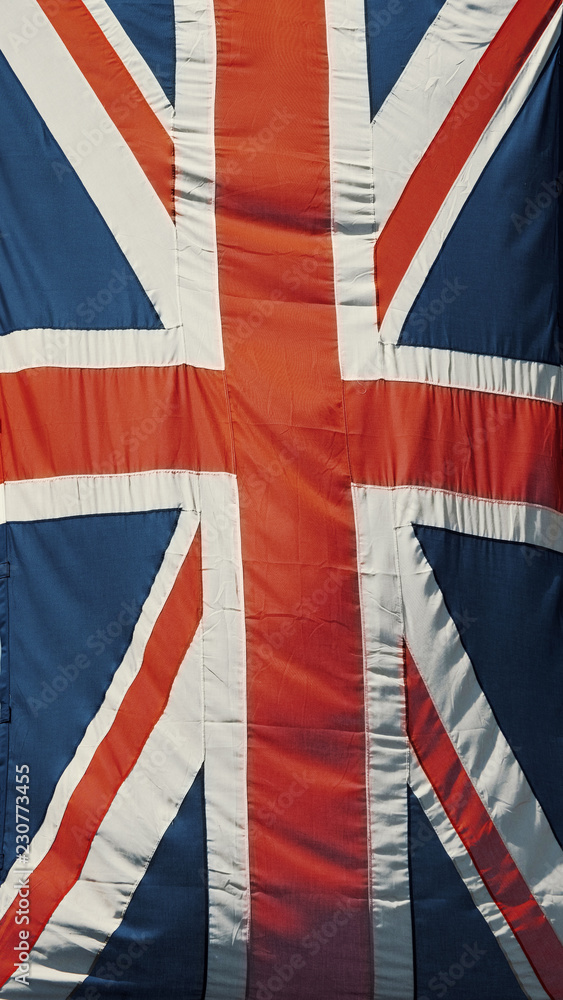 British flag or Union Jack. A vertically hanging flag representing the