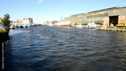 Fishing port of Ustka, Poland, river stupia and dock photo