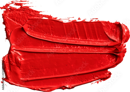 Red lipstick swatch, oil texture paint stain brush stroke isolated on transparent background, eps 10 vector illustration.