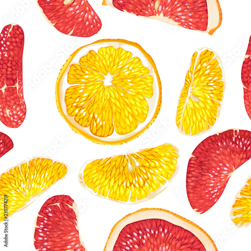 Seamless pattern in vector with citrus fruit slices