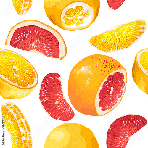 Seamless pattern in vector with citrus fruit slices