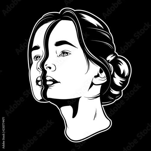 Photos Vector hand drawn illustration of young beautiful woman