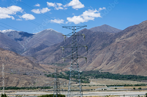 Desert and mountain over blue sky and white clouds on altiplano