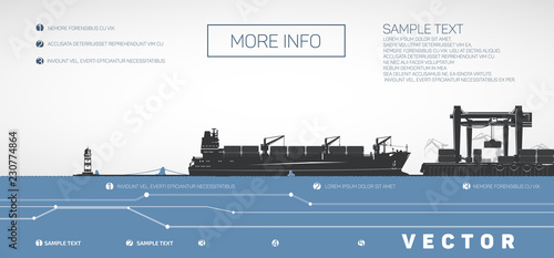 Container ship on the pier, gantry and loaders cranes, vector infographics. photo