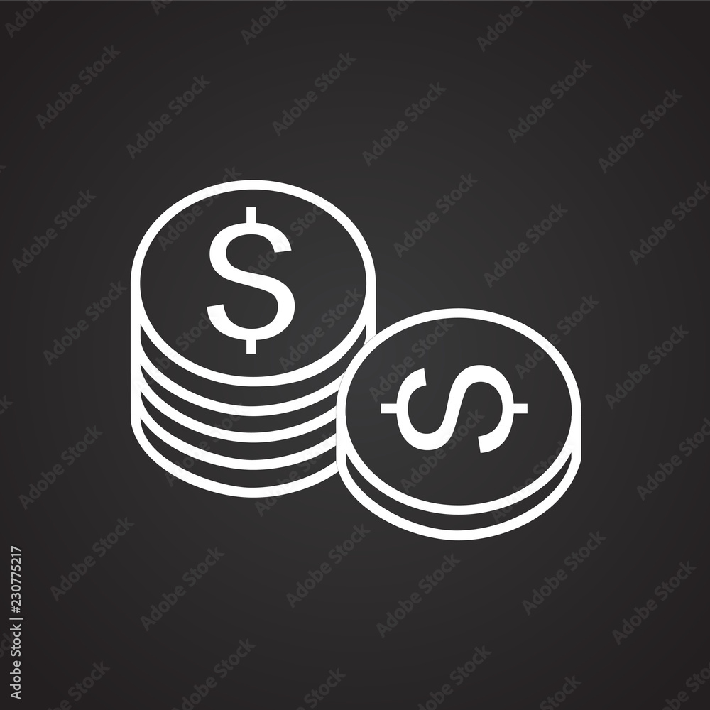 Cash money coins thin line on black background icon Cash money coins thin line on black background icon