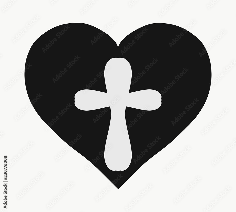 Black heart with white cross, christian symbols Black heart with white cross, christian symbols