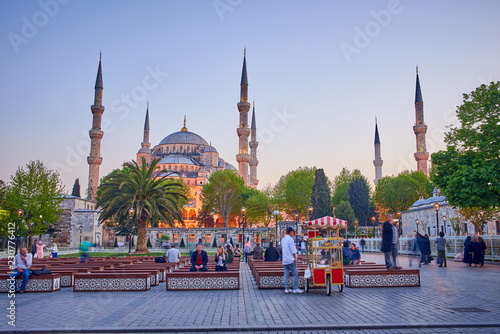 The Sultan Ahmed Mosque in Istanbul at sunset time