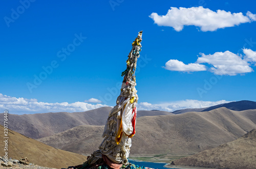 Tibetan prayer flags blowing in the wind