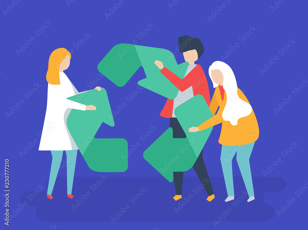 Character of people holding a recycle symbol illustration Character of people holding a recycle symbol illustration