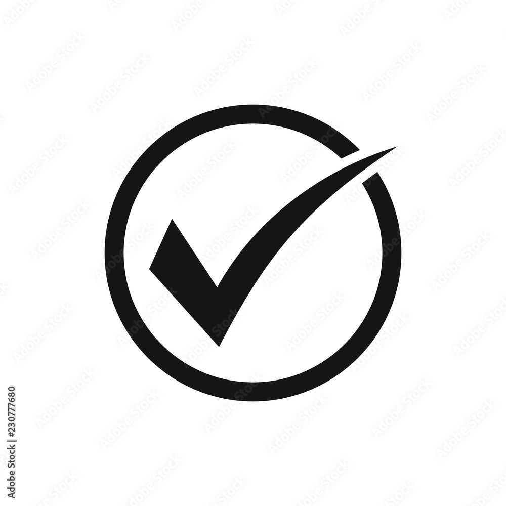 Tick icon vector symbol, checkmark isolated on white background, checked icon or correct choice sign in round shape Tick icon vector symbol, checkmark isolated on white background, checked icon or correct choice sign in round shape