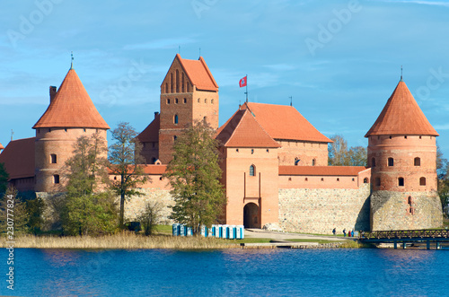 Medieval castle of Trakai, Vilnius, Lithuania, Eastern Europe, located between beautiful lakes and nature with wooden bridge