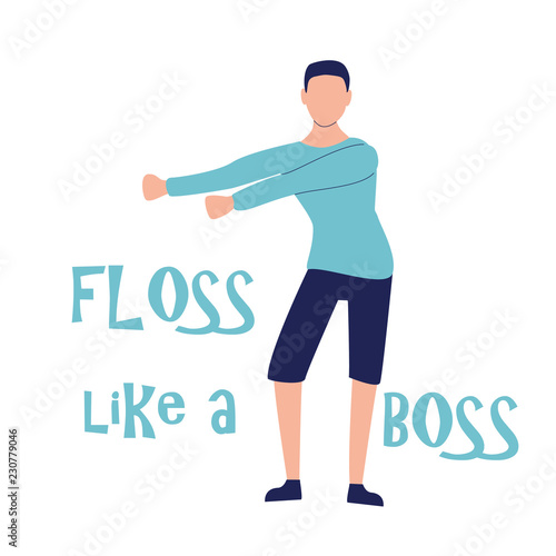 young man dancing popular floss dance flat style