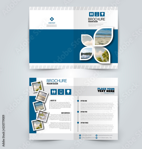 Abstract flyer design background. Brochure template. Can be used for magazine cover, business mockup, education, presentation, report. Blue color. Vector illustration.