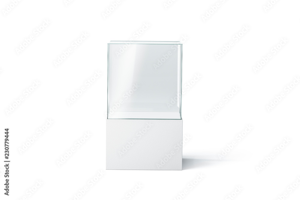 Blank white glass showcase cube mock up, isolated, 3d rendering