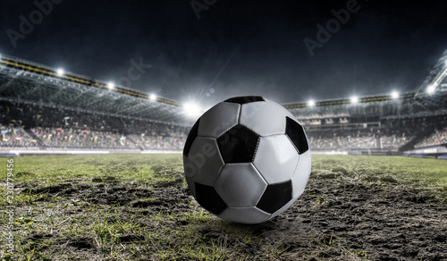 Soccer game concept. Mixed media