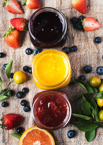 Three types of homemade jams photo