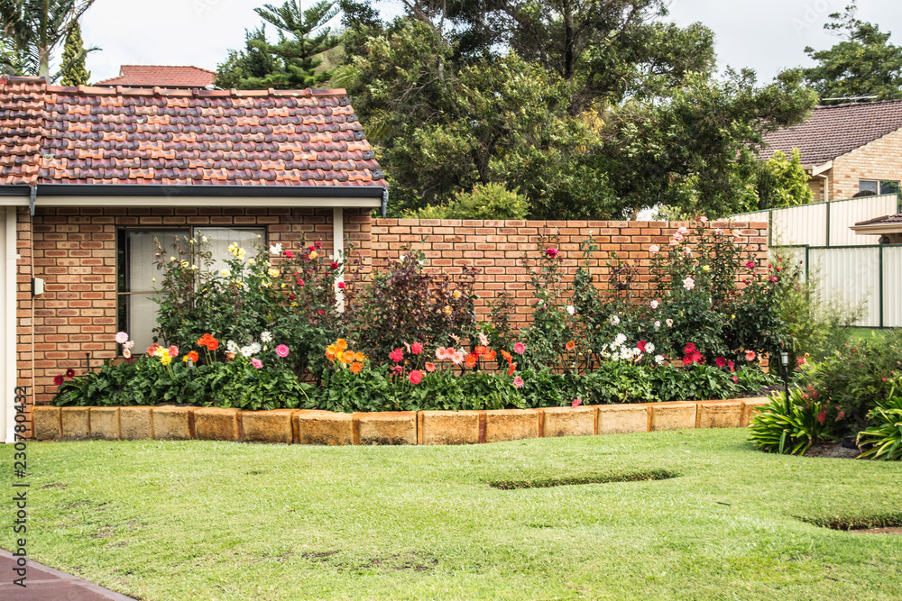 Urban scene of a house and garden