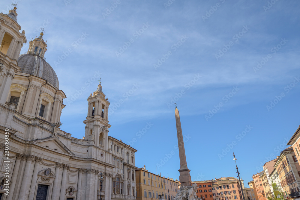 Rome, Navona square (Piazza Navona) church of St Agnese and fountain of the four rivers by Bernini