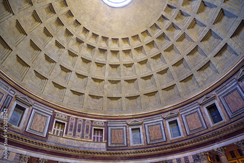 Monuments in Rome, Italy. Pantheon, inside the magnificent dome of the Roman temple