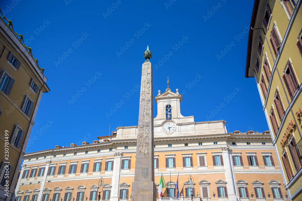 Tourist attraction in Rome, Egyptian obelisk in Montecitorio square