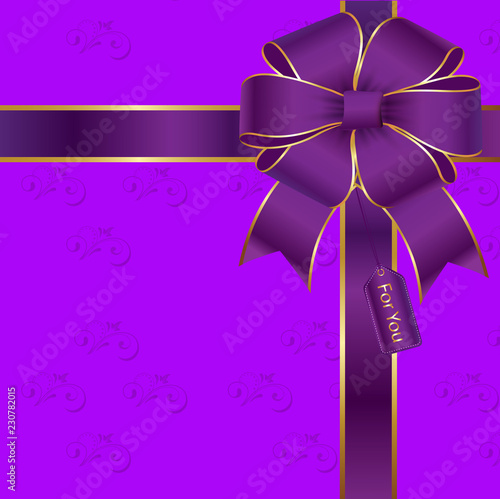 Blue and Gold Silk Bow and Ribbon with a Gift Tag