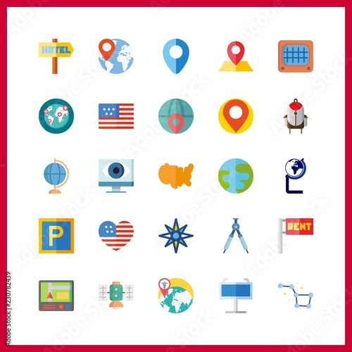 25 map icon. Vector illustration map set. monitor and constellation icons for map works