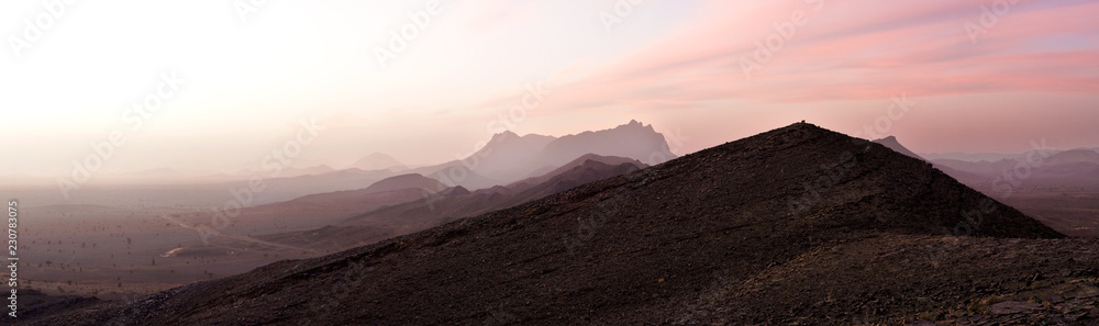 Amazing pink panorama desert landscape at sunset at Tinghir Province near Alnif,