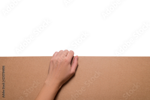 Woman hand holding cardboard sheet, copy space © mdbildes