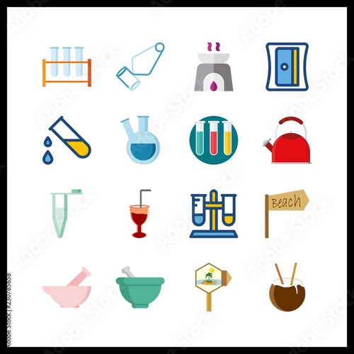 16 preparation icon. Vector illustration preparation set. kettle and pilon icons for preparation works