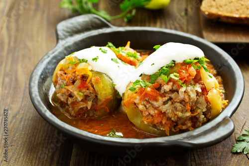 Stuffed pepper with rice and meat.