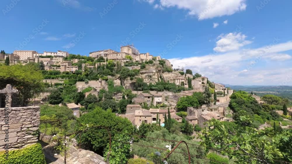 
The ancient city in Provence Gordes. The camcorder rotates from left to right. Time lapse. France.